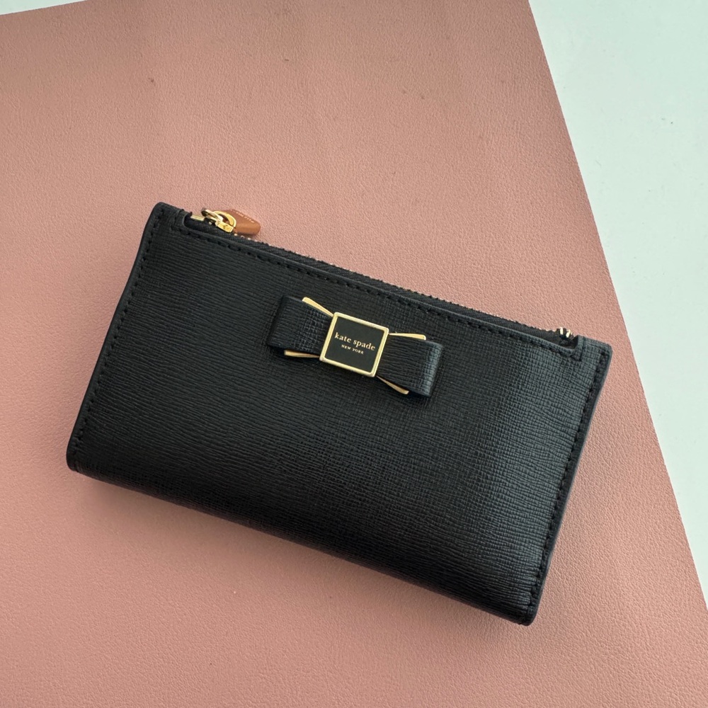 Kate Spade Black Wallet with Gold Bow Accent